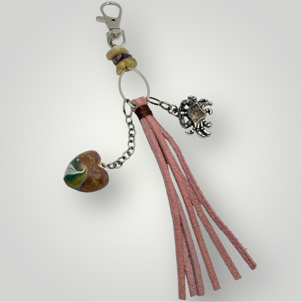 Leather suede tassel keychain, bag, charm suede